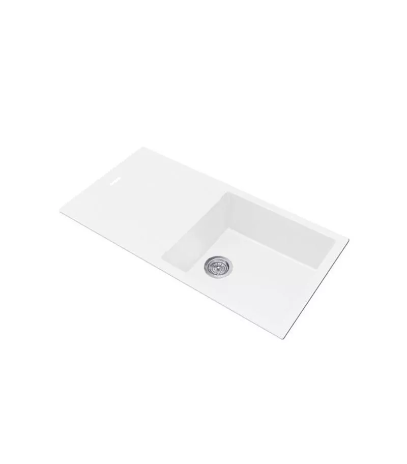 Arete 1000mm Granite Single Bowl Sink with Drainboard - Matt White