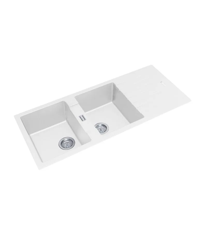 Arete 1160mm Granite Double Bowl Sink with Drainboard - Matt White