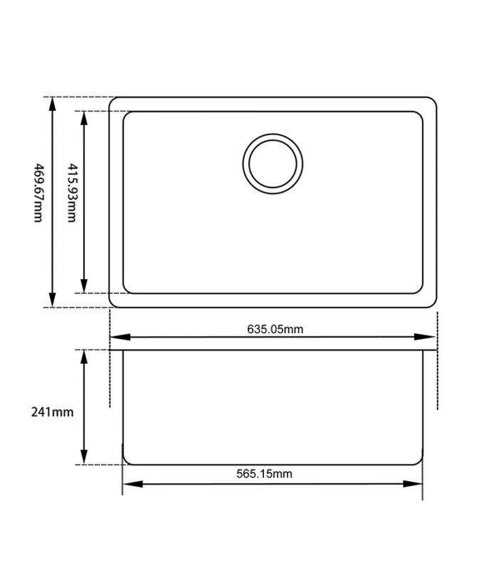 Arete 635mm Granite Undermount Sink - Specification