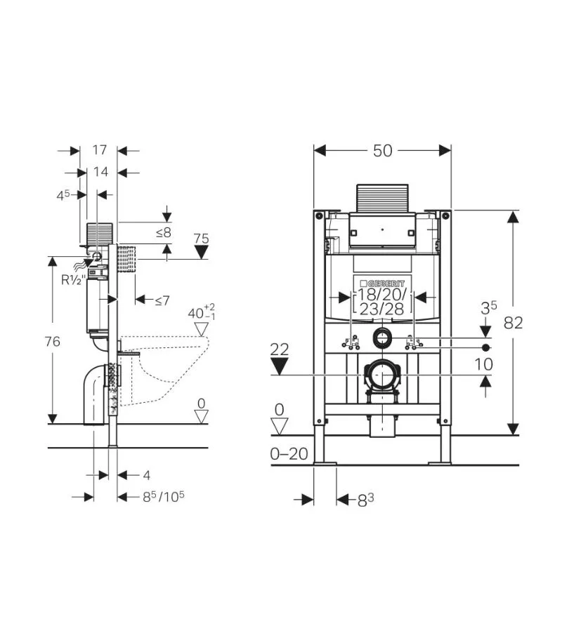 Geberit Alpha12 In-Wall Cistern with Duofix for Wall Hung Toilet Pan - Specification