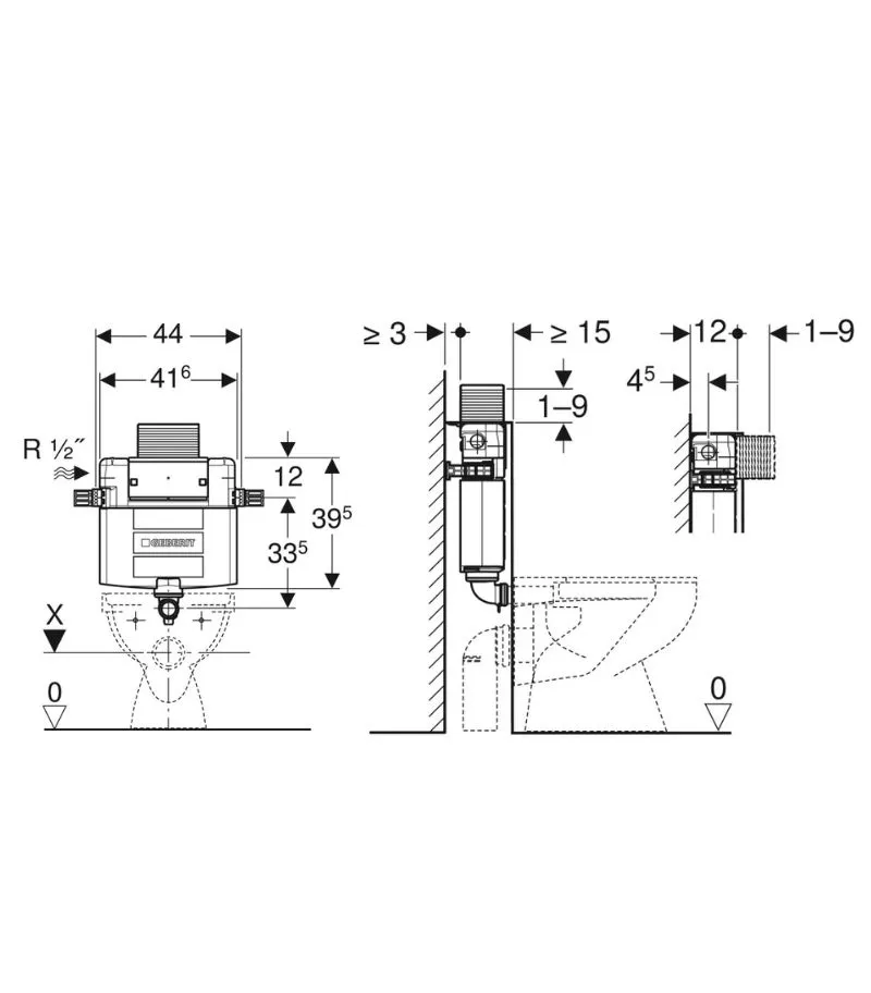 Geberit Alpha Low Level In-Wall Cistern for Floorstanding Toilet Pan - Specification