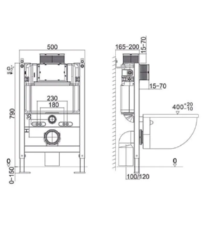R&T Framed Low Height In-Wall Cistern For Wall Hung Pan