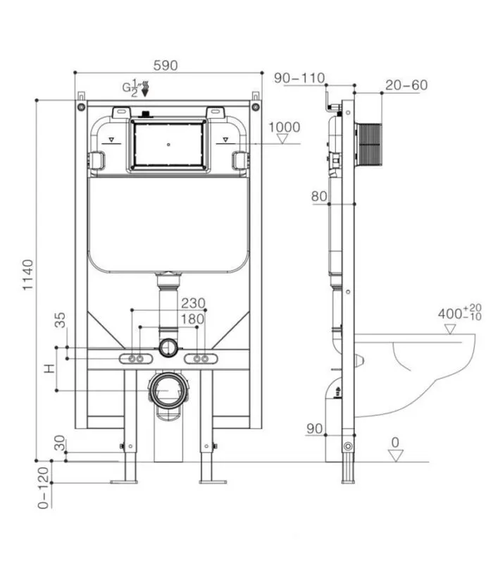 R&T G30031 In-Wall Cistern For Wall Hung Toilet Pan - Specification