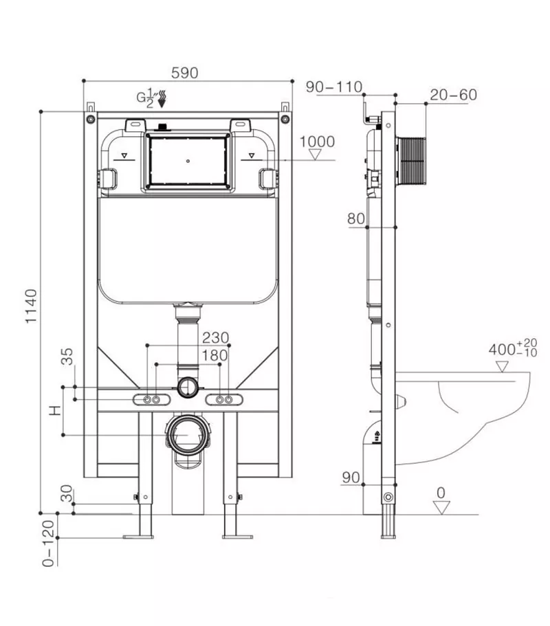 R&T G30031 In-Wall Cistern For Wall Hung Toilet Pan - Specification