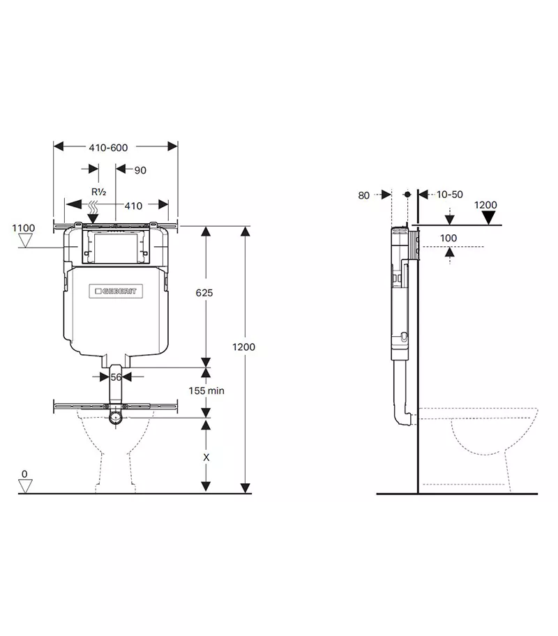Geberit Frameless In-Wall Cistern For Wall Faced Floor Pan Sigma8