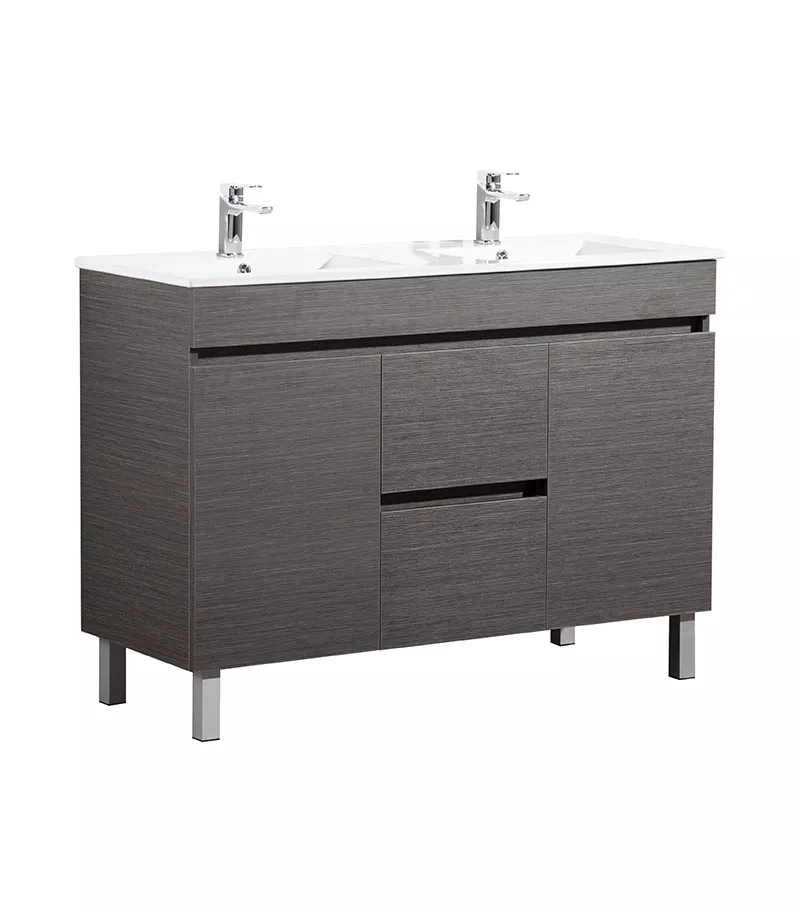 Avie Dark Brown 1200mm Double Bowls PVC Freestanding Vanity EV124DB-DB