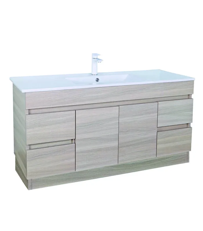 Avie Light Oak 1200mm Single Bowl PVC Freestanding Vanity