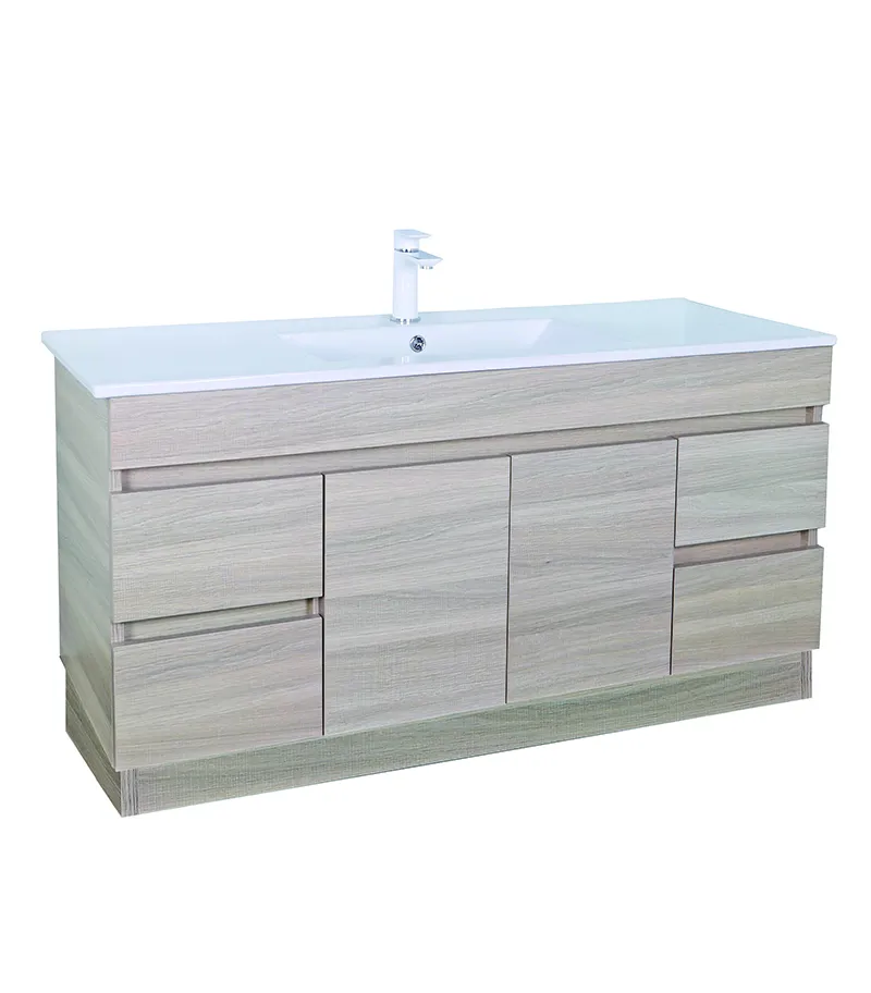 Avie Light Oak 1200mm Single Bowl PVC Freestanding Vanity