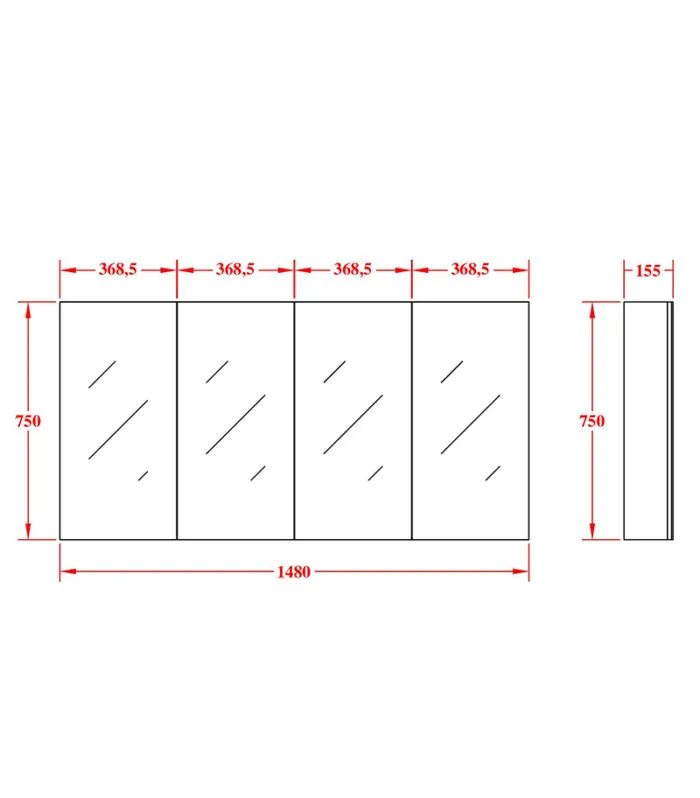 Avie Light Oak PVC 1480mm X 750mm Shaving Cabinet