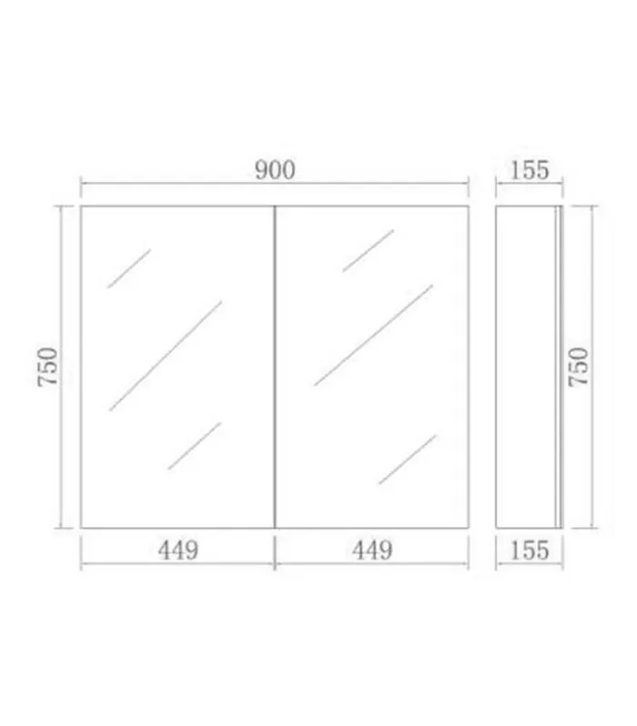 Avie Light Oak PVC 900mm X 750mm Shaving Cabinet