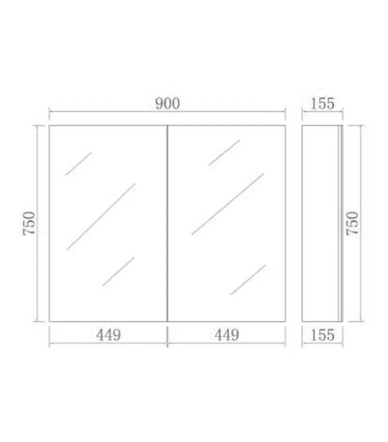 Avie Light Oak PVC 900mm X 750mm Shaving Cabinet