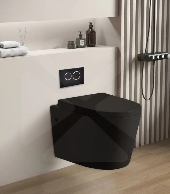 Avery Box Rim Wall Hung Toilet Pan - Gloss Black