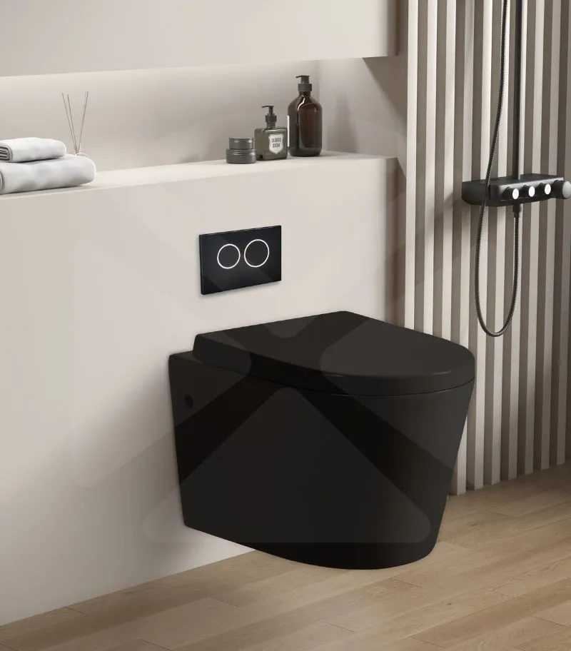 Avery Box Rim Wall Hung Toilet Pan - Gloss Black