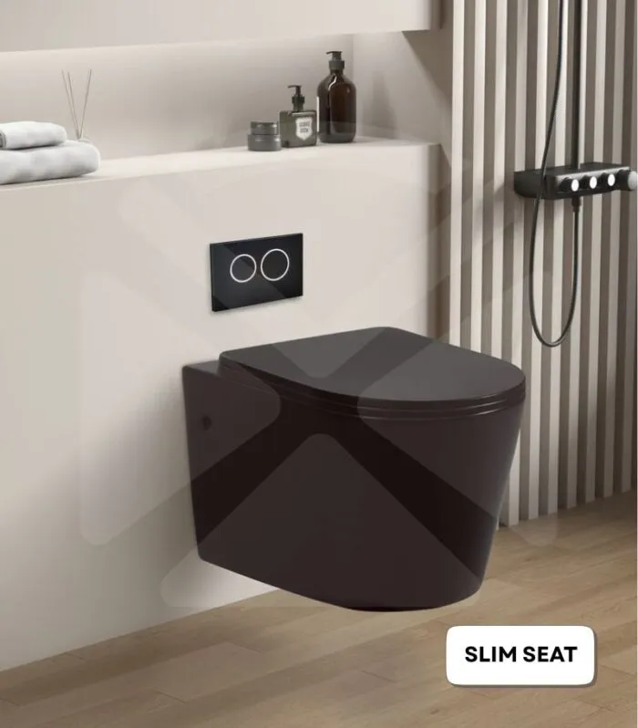 Avis Rimless Wall Hung Toilet Pan - Black - Sideview