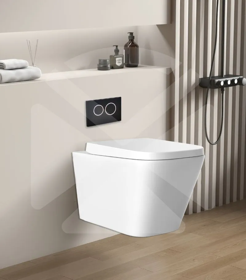 Qubist Box Rim Wall Hung Toilet Pan – Gloss White - With Background