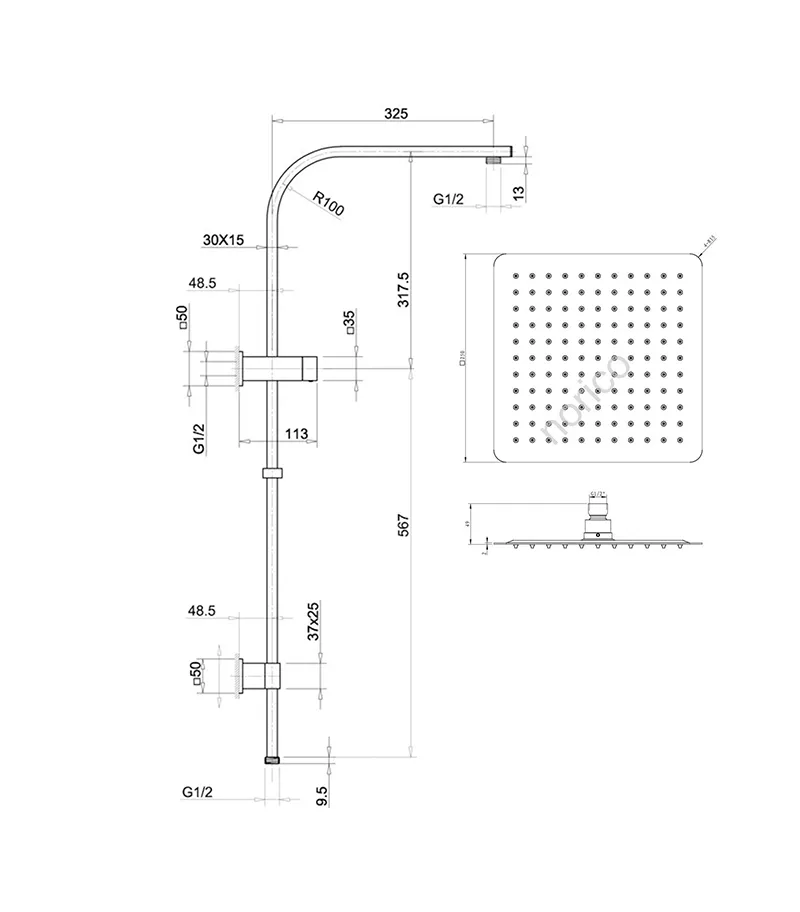 Esperia Twin Shower On Rail - Specification