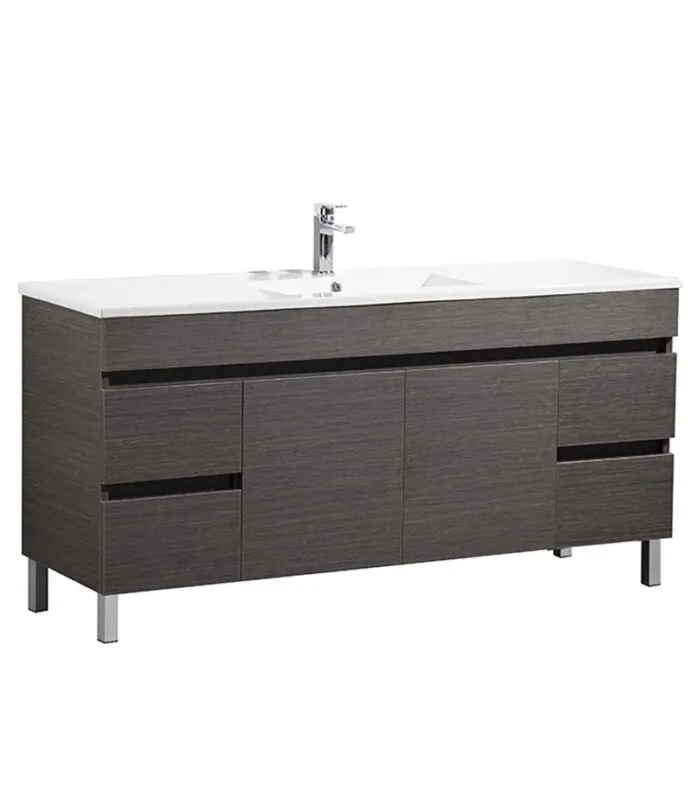 Avie Dark Brown 1500mm Single Bowl PVC Freestanding Vanity EV154-DB