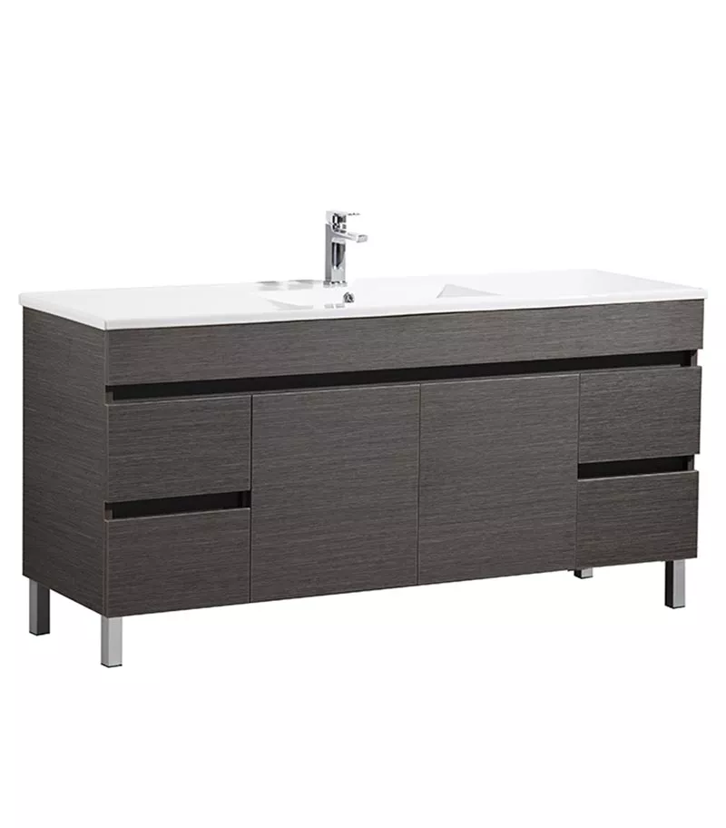 Avie Dark Brown 1500mm Single Bowl PVC Freestanding Vanity EV154-DB