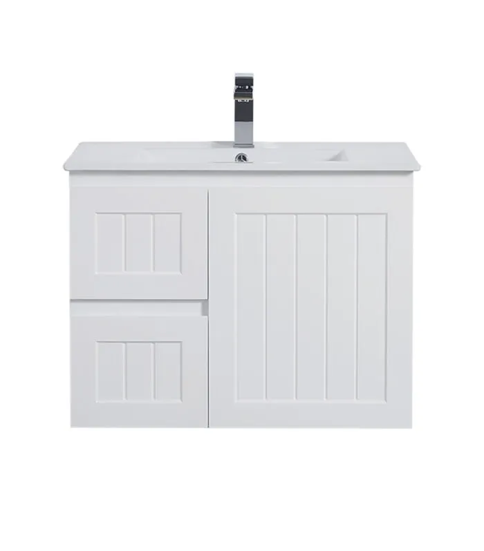 Acacia Shaker 750mm Wall Hung Vanity – Matt White LH Drawers