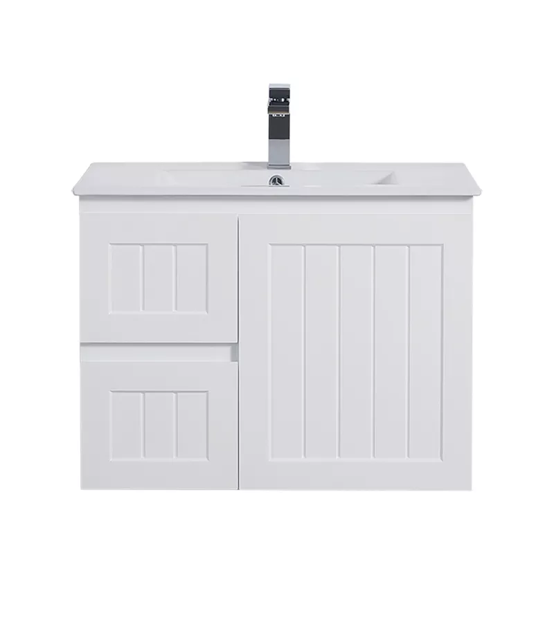 Acacia Shaker 750mm Wall Hung Vanity – Matt White LH Drawers