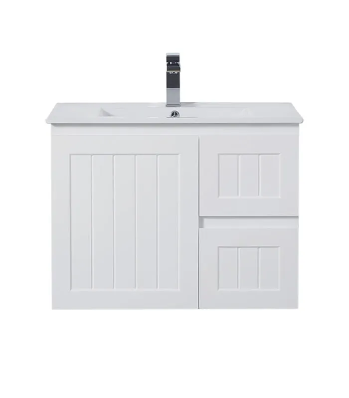Acacia Shaker 750mm Wall Hung Vanity – Matt White RH Drawers