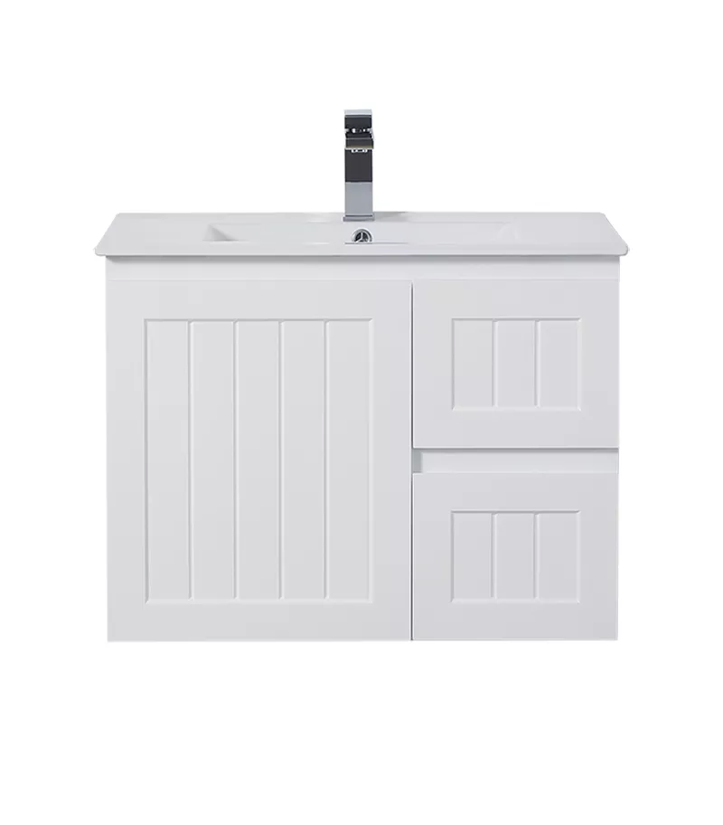 Acacia Shaker 750mm Wall Hung Vanity – Matt White RH Drawers