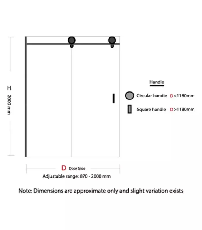 870-2000mm Frameless Wall To Wall Shower Screen Specification