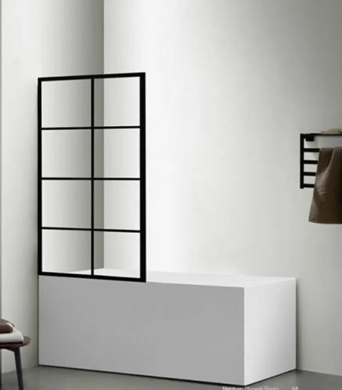 6mm Glass Matt Black Grid Fixed Bath Screen In Left Corner