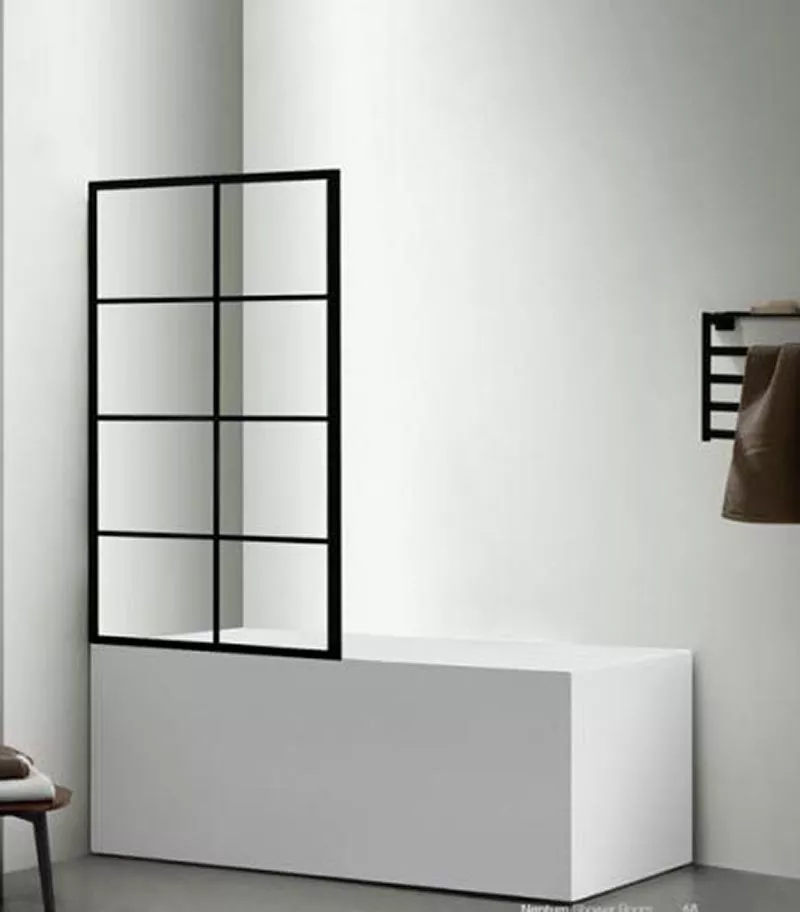 6mm Glass Matt Black Grid Fixed Bath Screen In Left Corner