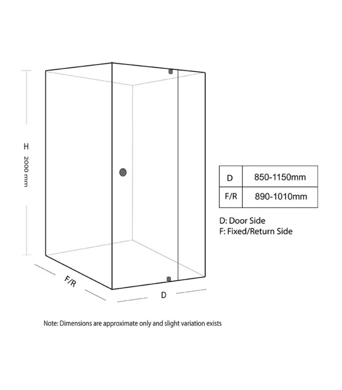 Square & L-Shape Semi-Frameless Pivot Door Shower Screen with Knob Handle Specification - BN+LG+GM
