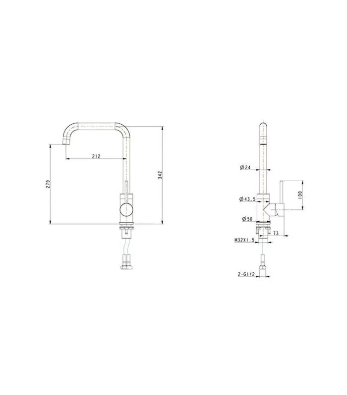 Lucid Square Gooseneck Sink Mixer - Specification