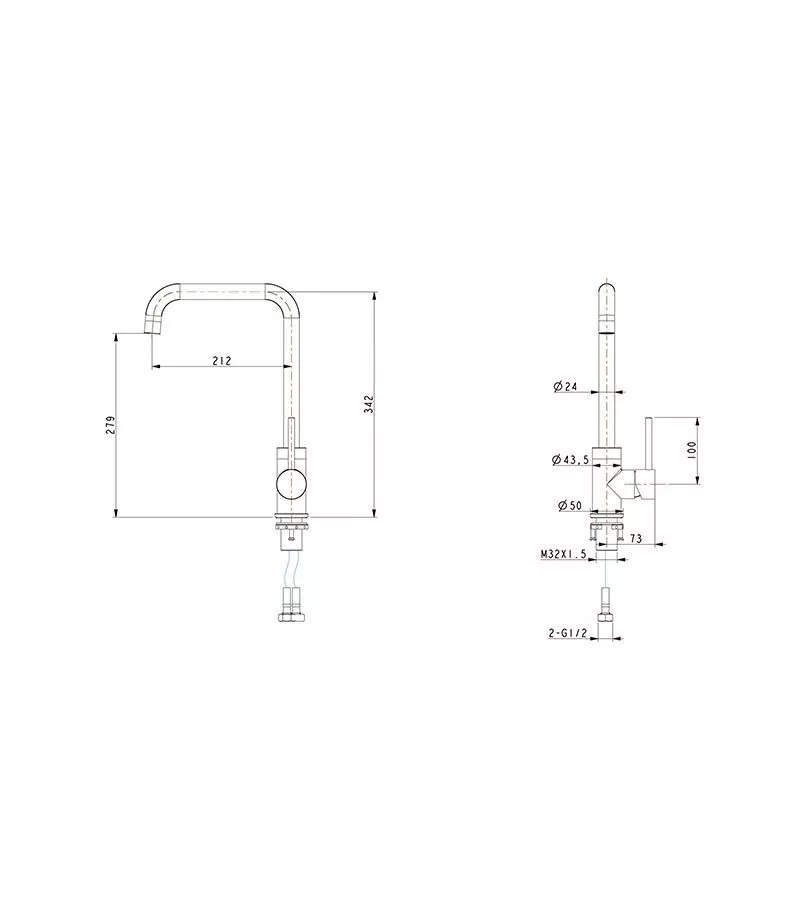 Lucid Square Gooseneck Sink Mixer - Specification