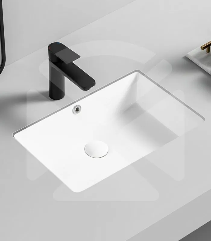 Crete Rectangle Undermount Ceramic Basin 435x310x170mm - With Background