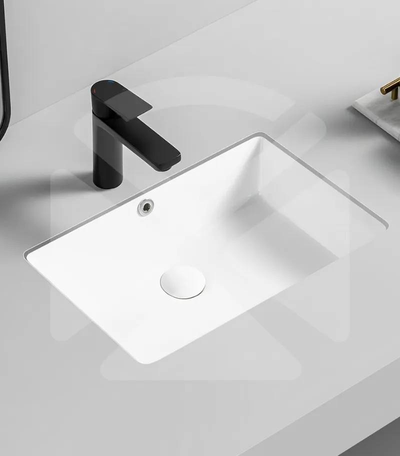 Crete Rectangle Undermount Ceramic Basin 435x310x170mm - With Background