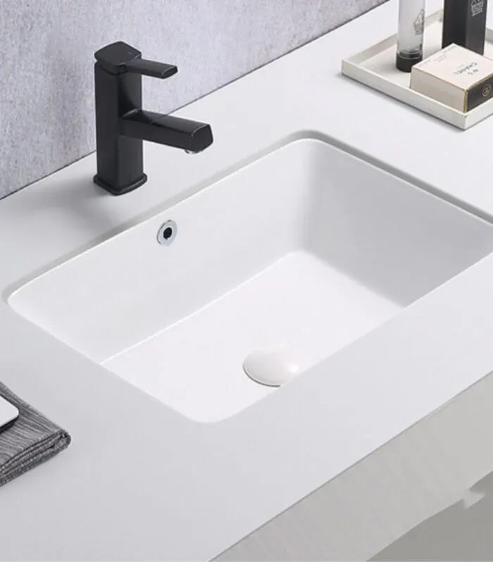 Crete Rectangle Undermount Ceramic Basin 525x345x185mm - With Background