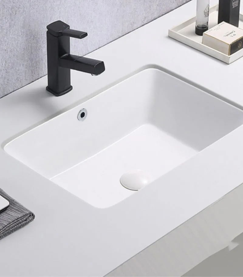 Crete Rectangle Undermount Ceramic Basin 525x345x185mm - With Background