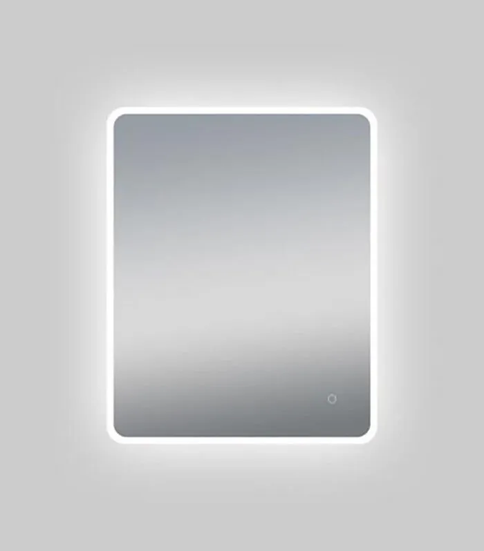 Aqua 600mm x 750mm Curved Rim Rectangle LED Mirror With 3 Color Lighting, Acrylic Side Light & Touch Sensor Switch