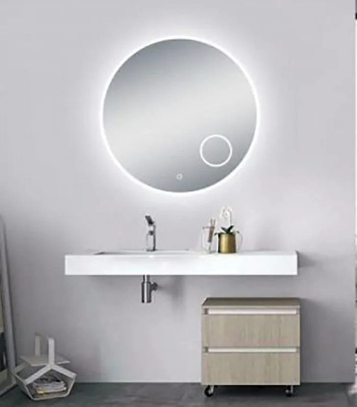 Aqua 900mm Round 3 Color Lighting LED Mirror With Magnifying, Touch Sensor Switch & Defogger Pad