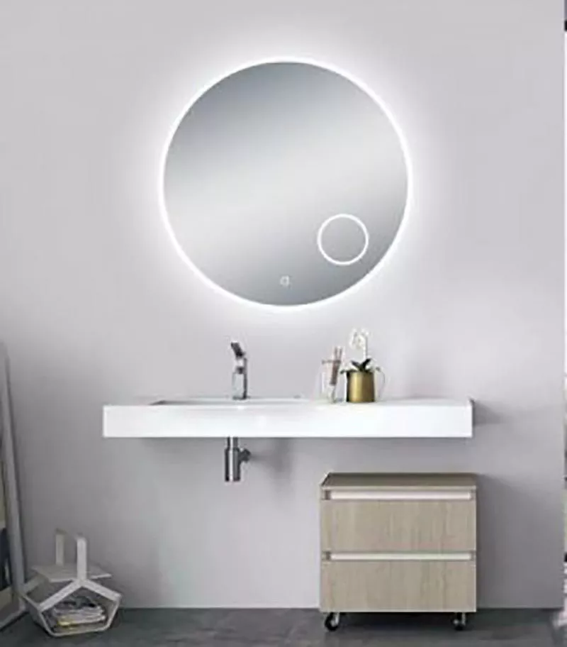 Aqua 900mm Round 3 Color Lighting LED Mirror With Magnifying, Touch Sensor Switch & Defogger Pad