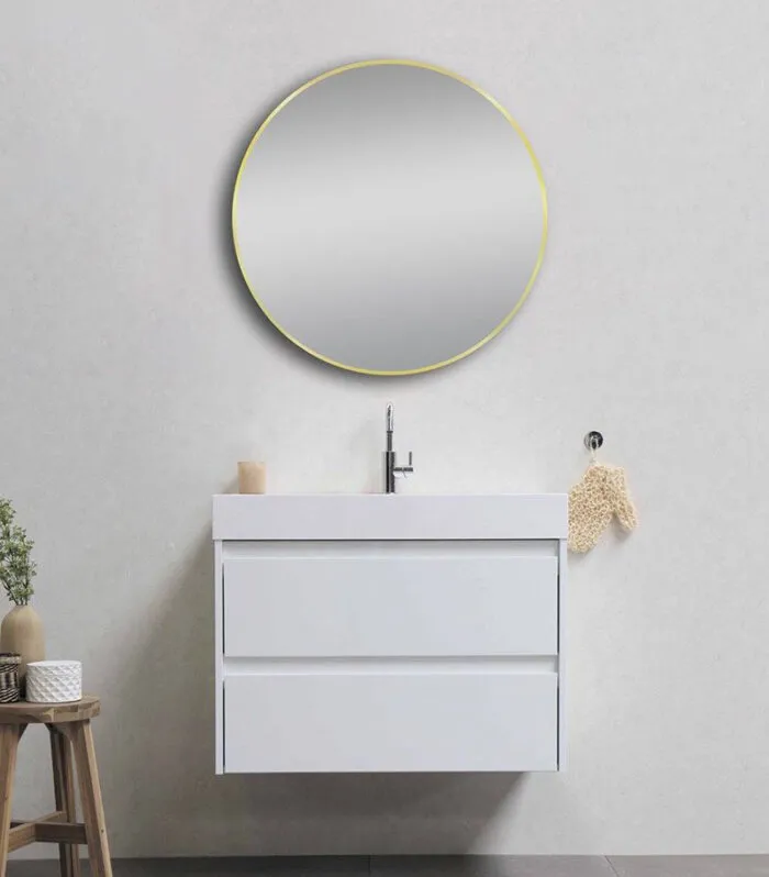 Aqua 600/800mm Aluminum Frame Round Hanging Mirror - Matte Brushed Gold Background