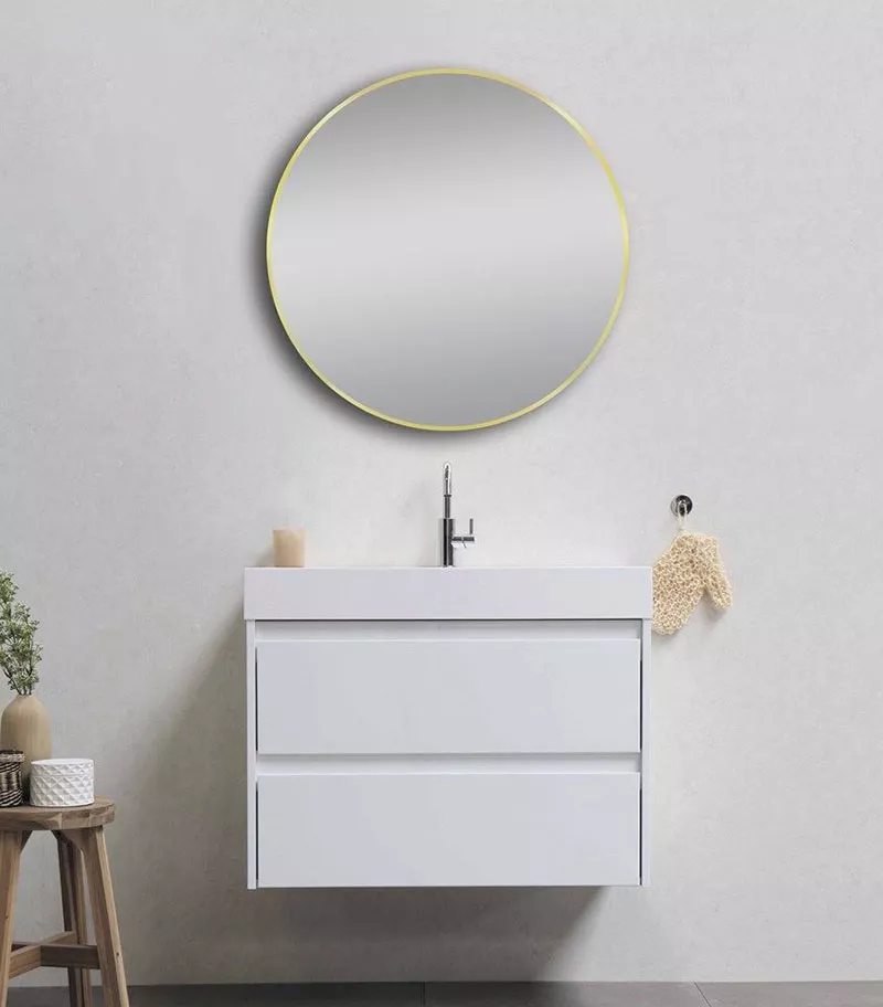 Aqua 600/800mm Aluminum Frame Round Hanging Mirror - Matte Brushed Gold Background