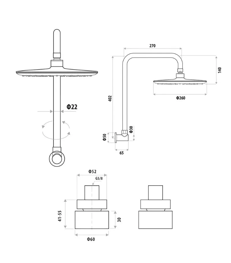 Loui Brass Shower Tap Set - Specification