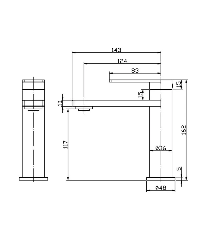 Ruki Brass Short Basin Mixer - Specification