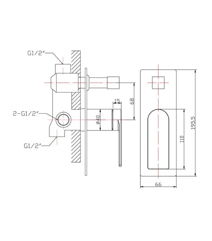 Ruki Brass Wall Mixer with Diverter - Specification