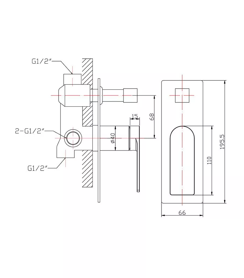 Ruki Brass Wall Mixer with Diverter - Specification