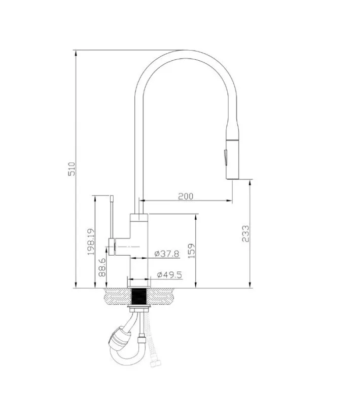 Aziz Brass Pull Out Sink Mixer - Specification