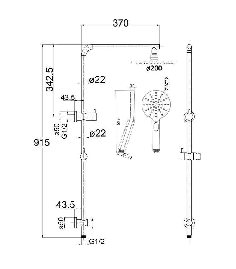 Specification For Cora Twin Shower On Rail
