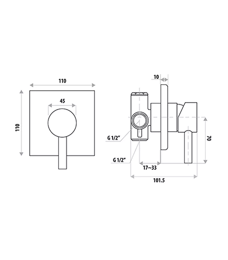 Specification For Loui Wall Or Shower Mixer With Square Backplate