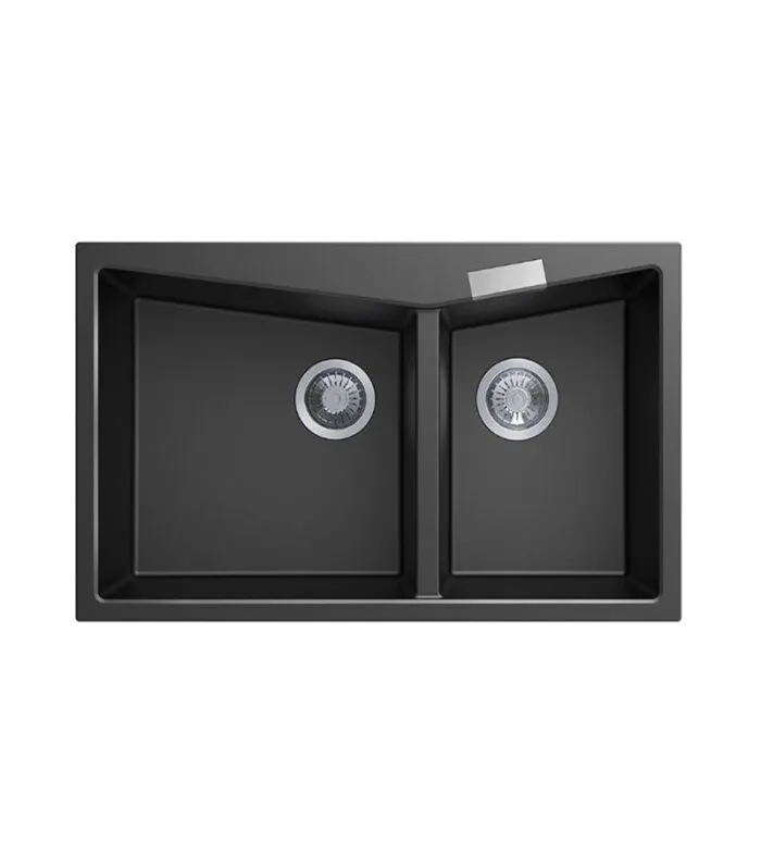 Carysil 800mm Black Double Bowls Granite Top/Flush Mount Kitchen Sink TWM 3220