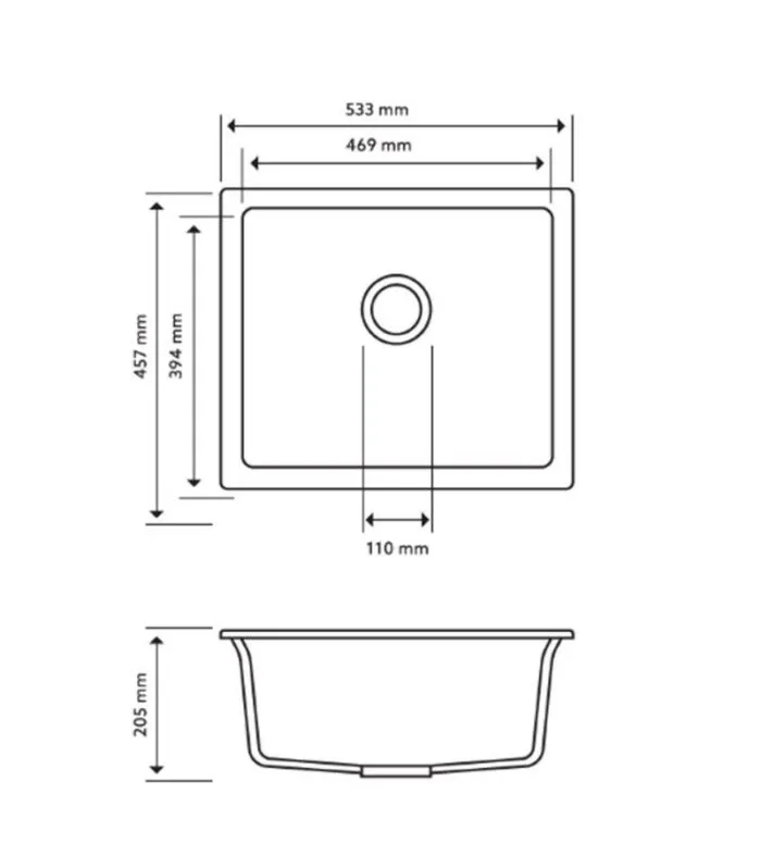 Carysil Granite Kitchen Sink 533mm Technical Drawing